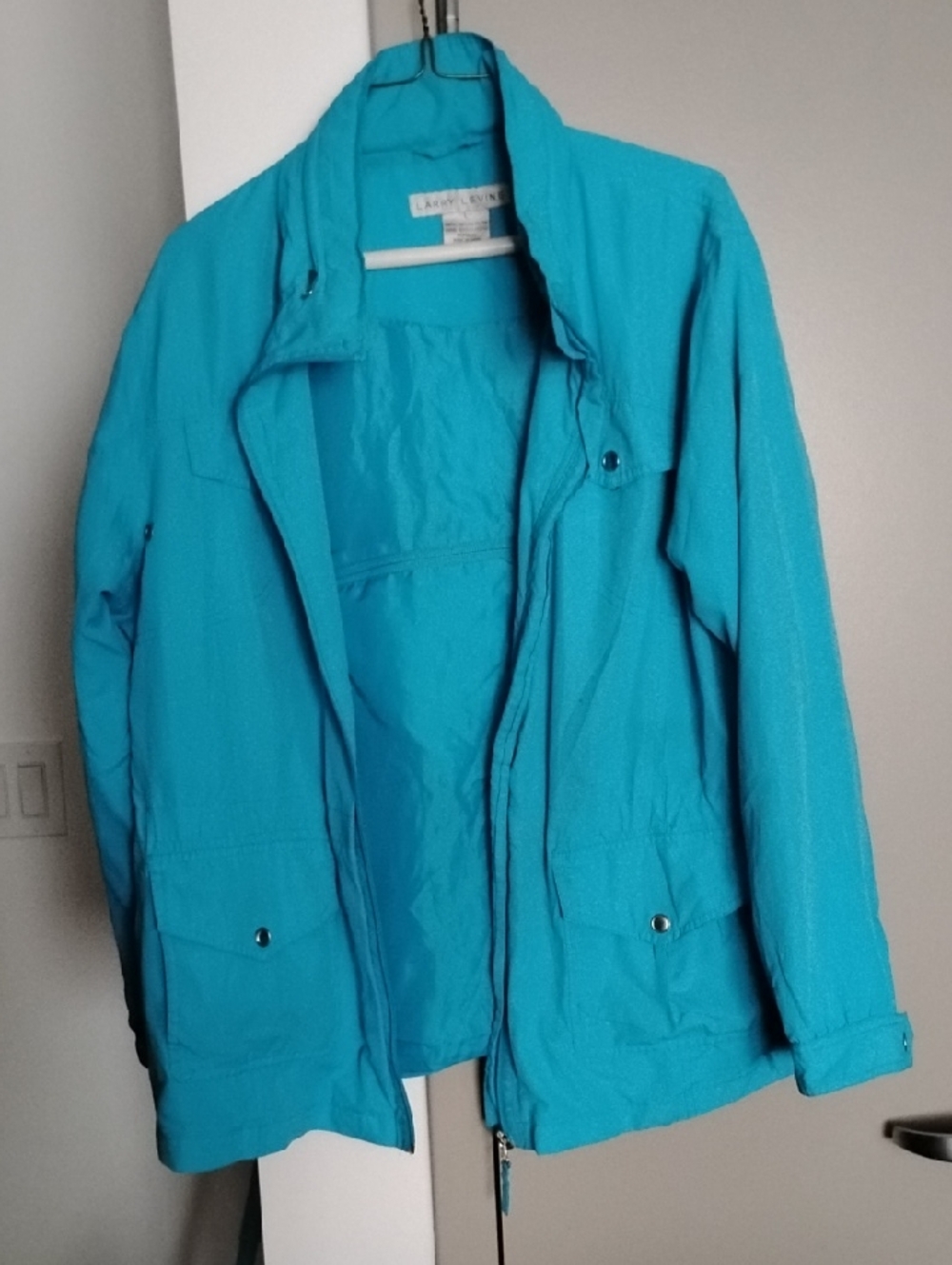 Larry Levine Turquoise Utility Jacket With Hood for Women